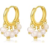 Beautitlry Gold Dangle Pearl Earrings, 18K Gold Plated Hypoallergenic Small Drop Earrings with Dangling Pearls Jewelry Gifts for Women