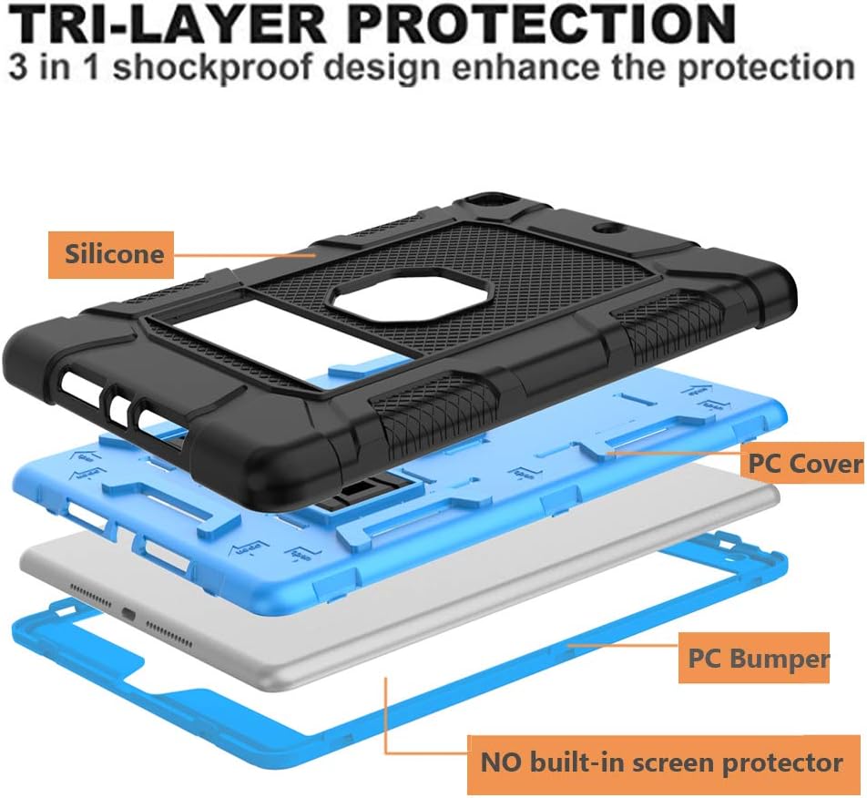 iPad 7th/8th Generation Case, iPad 10.2 Case, Hybrid Shockproof Rugged Drop Protection Cover Built with Kickstand for iPad 10.2 Inch 7th/8th Generation 2019/ 2020 Release (Black+Blue)