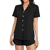 Marvmys Women Short Sleeve Pajamas Set Button Down 2 Piece Pjs Shorts Set Ruffle Lounge Set Sleepwears S-XXL