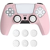 PlayVital Pure Series Dockable Model Anti-Slip Silicone Cover Skin for ps5 Controller, Soft Rubber Grip Case for ps5 Controller Fits with Charging Station with Thumb Grip Caps - Cherry Blossoms Pink