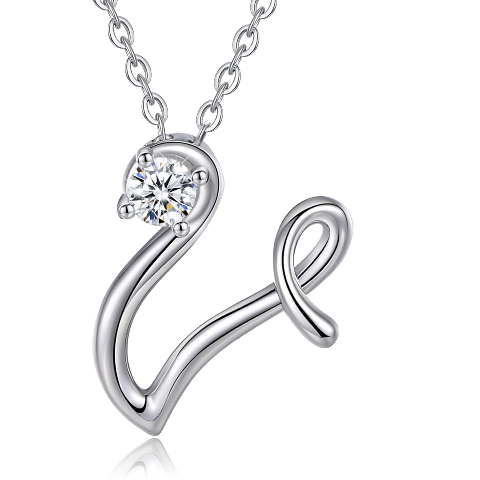 Eusense Initial V Necklace Letter Pendant Silver 925 Alphabet Jewellery for Women