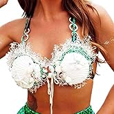 JEWEKY Shell Bra Top Beach Mermaid Crop Top Hawaiian Bikini Halter Top Rave Costume Chest Top for Women