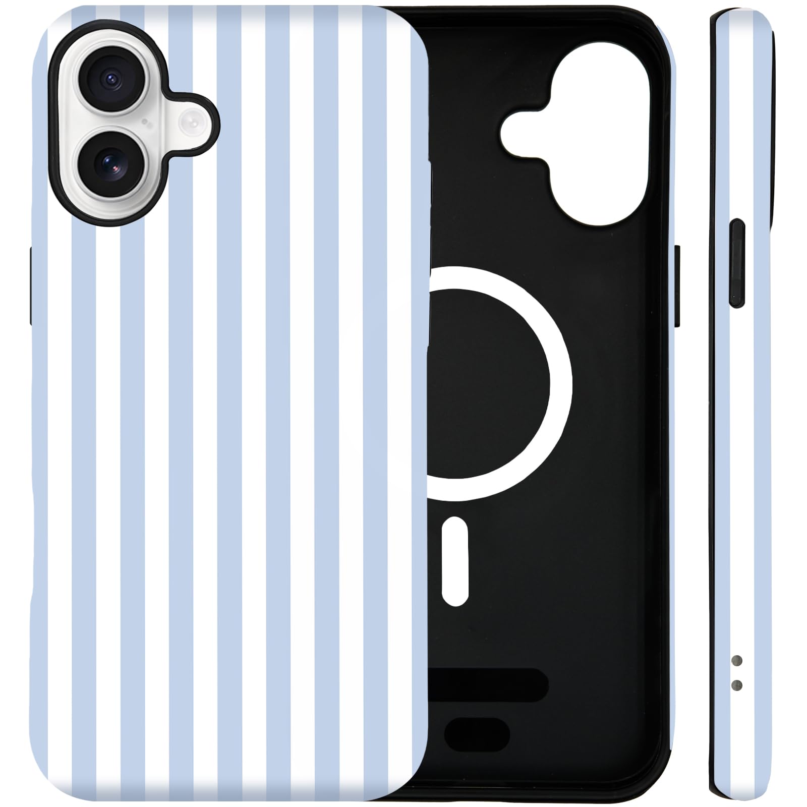 SenRiCase for iPhone 17 Case Cute Striped Phone Case Compatible with MagSafe, Dual-Layer Shock Protection(Hard PC + Silicone) - Aesthetic Protective Phone Cover for Women Girl, Blue and White