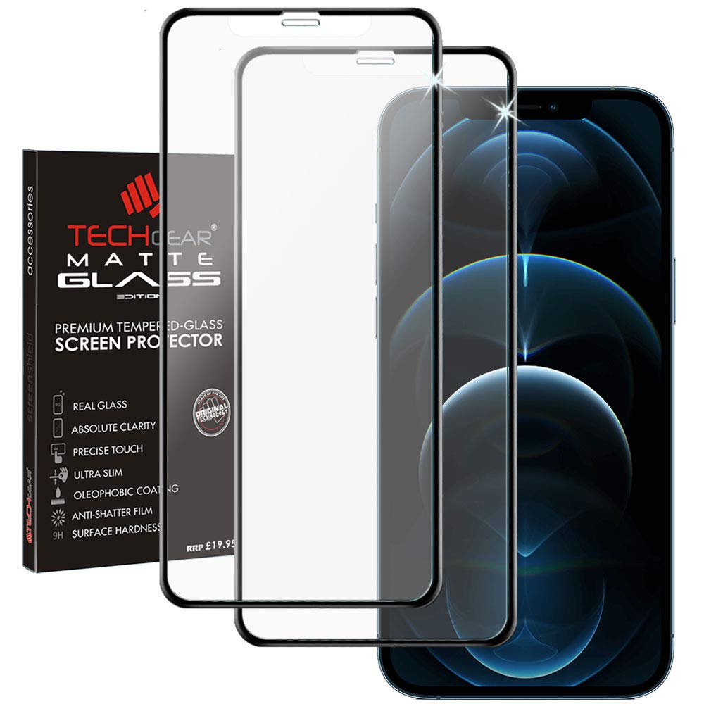 TECHGEAR [2 Pack Anti Glare Screen Protector for iPhone 12 Pro Max - MATTE 3D GLASS Edition Genuine Tempered Glass Full Screen Protector Guard Cover Compatible with iPhone 12 Pro Max 6.7"