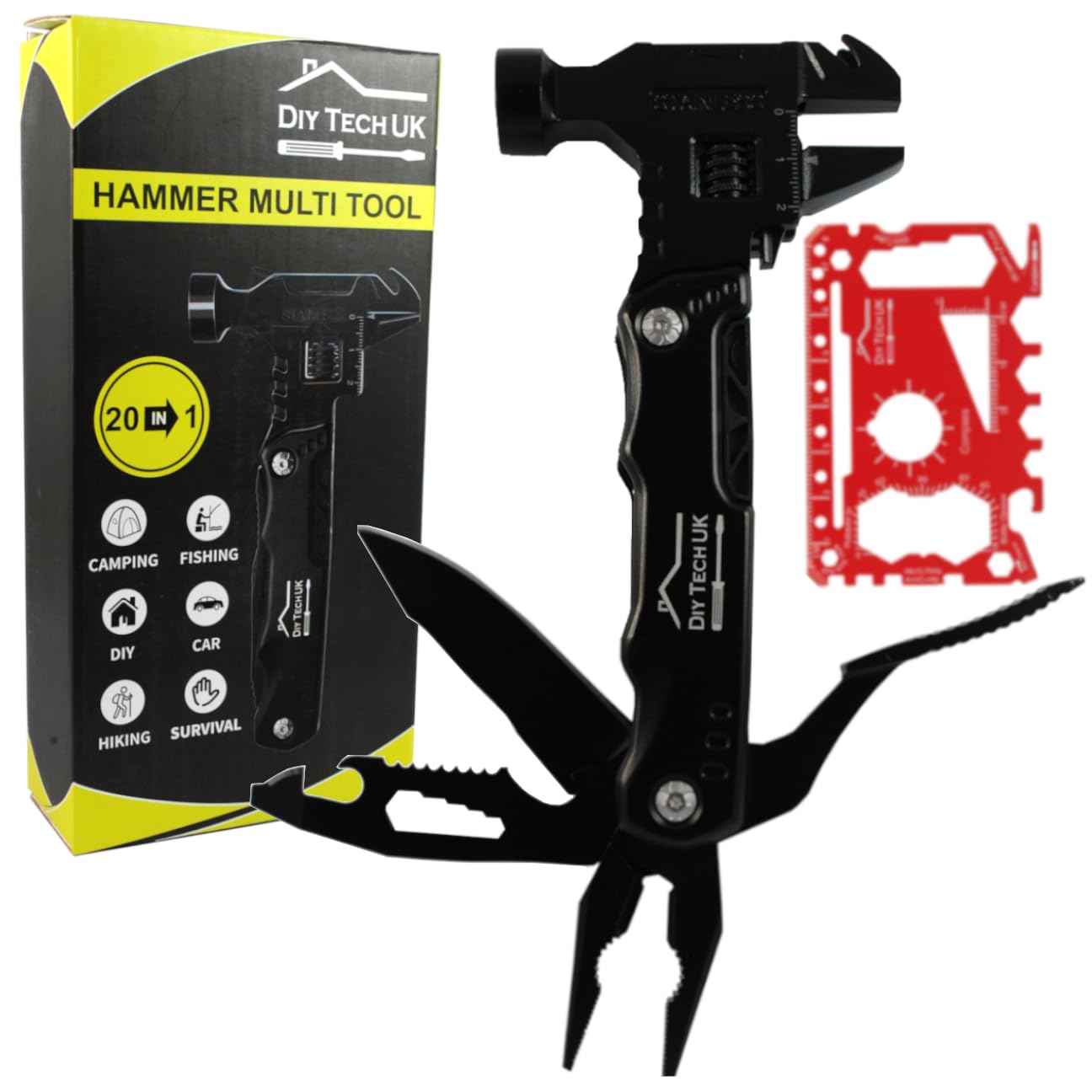 DIY TECH UK - Multi Tool Gadget Gifts for Men - 20 in 1 Hammer and Adjustable Wrench + Free 48 in 1 Wallet Tool - Gifts for Him Husband - Boyfriends Valentines Day Ideas Father s Day Her Adult DIY