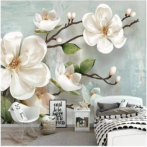 Yxjj1 Embossed Magnolia Flower Mural Wallpaper Custom Any