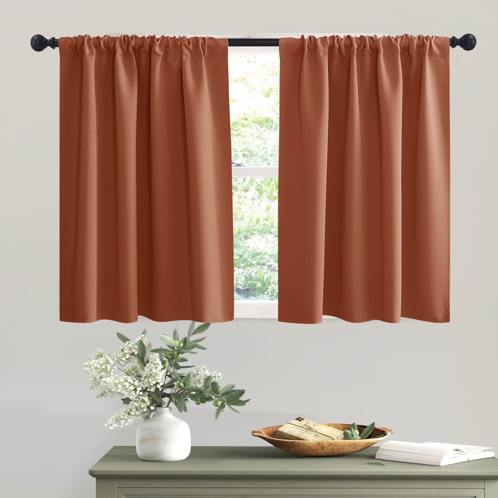 Photo 1 of RYB HOME Blackout Curtains for RV Camper Windows, Privacy Thermal Insulating Mini Curtains & Drapes for Bedroom Bathroom Basement Kitchen Door Window Cover, W 42 x L 36 inch, Burnt Orange, 2 Panels