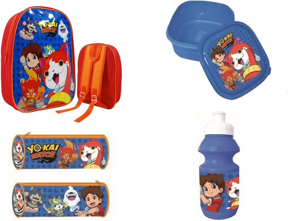 Yo Kai Watch - Bundle Pack Set - 1 Backpack (31cm), 1 Pencil Case, 1 Sports Bottle and 1 Sandwich Box
