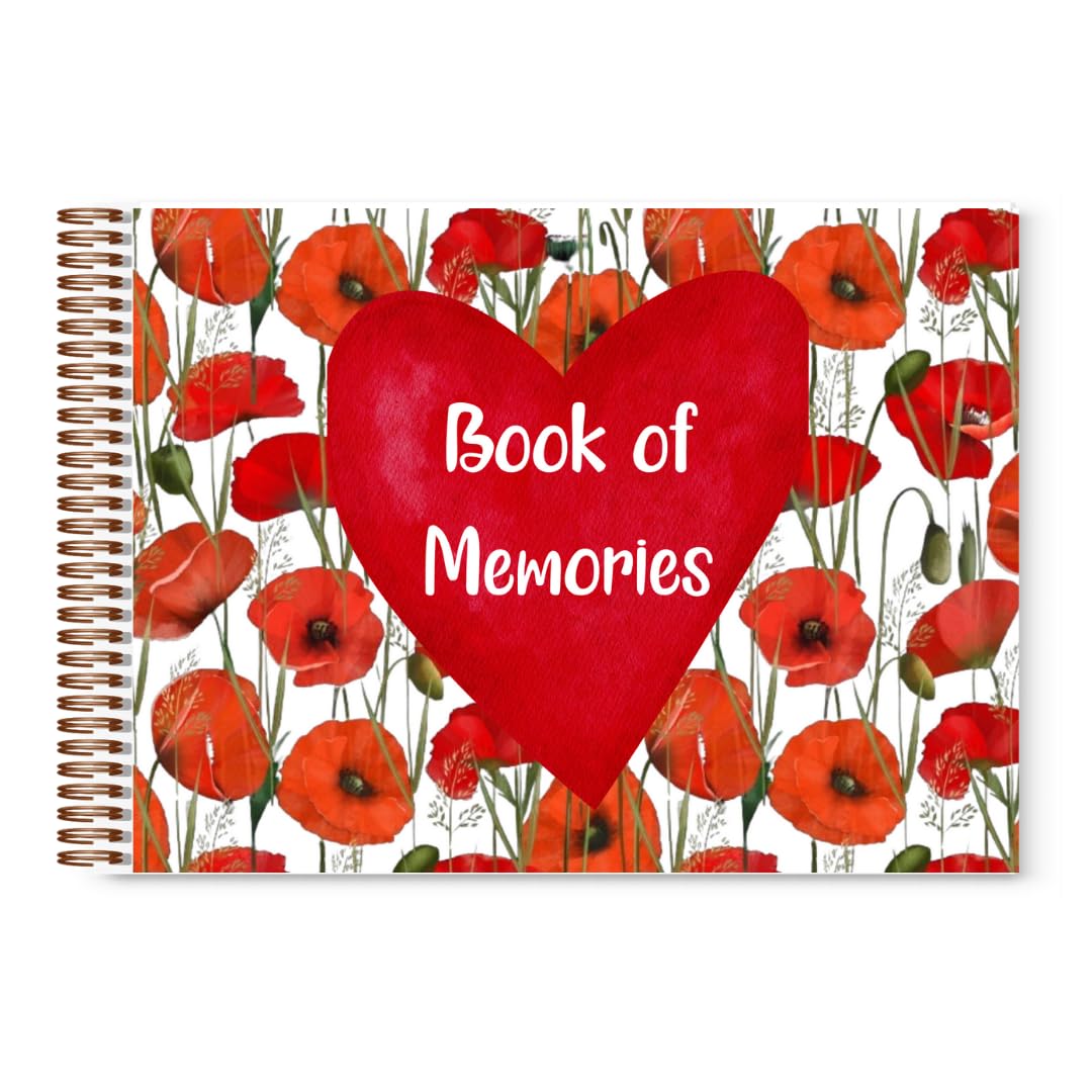 Poppy Flowers Book of Memories | Memory Book | Guestbook for Funerals, Weddings, Birthdays, Baby Shower | Celebrations | A4 Spiral Bound | 80 Pages | Book of Condolence | Scrapbook | Photo Album