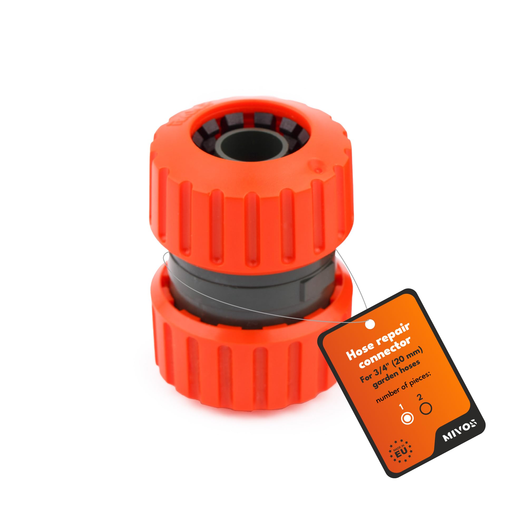 MIVOS 3/4 Inch Hose Connector - Repair Coupling - ABS Plastic - Orange & Green