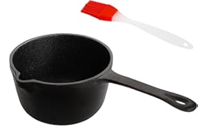 Cedilis 1 Quart/ 32 Ounce Cast Iron Basting Pot with Handle, Heavy Duty Construction Sauce Pot for Grilling and Oven, Black