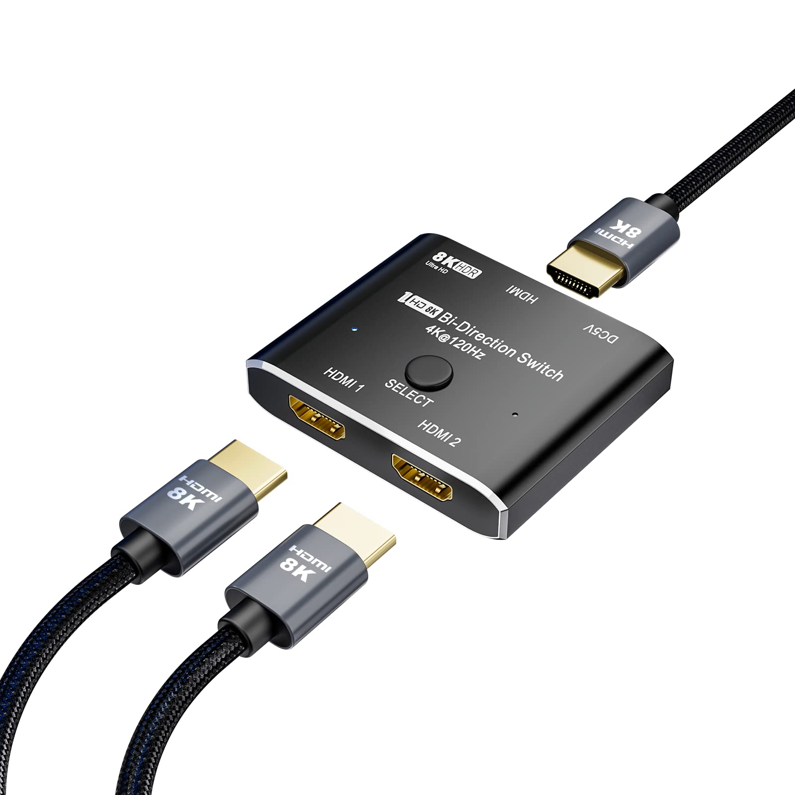 CableDeconn Switch HDMI 2.1 Direzionale 8K – 2 Ingressi 1 Uscita, 48Gbps, 8K@60Hz, 4K@120Hz, Per PS5, Xbox E Proiettori