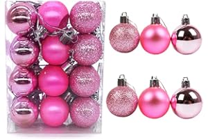 ALIMITOPIA 24pcs Christmas Ball Baubles 1.2 inches Shatterproof Plastic Hanging Balls Pendant for Xmas Tree Decoration (Tiny Size;Pink)
