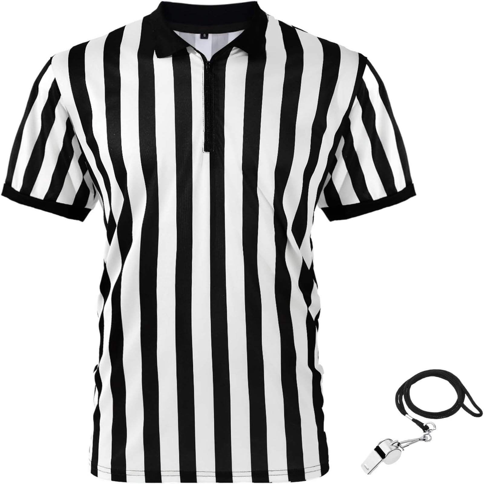 Photo 1 of ***MISSING WHISTLE*** Syhood Referee Shirt Costume Men Women, Penalty Flag Whistle Black White Striped Football Soccer Ref Shirt Halloween(XX-Large)