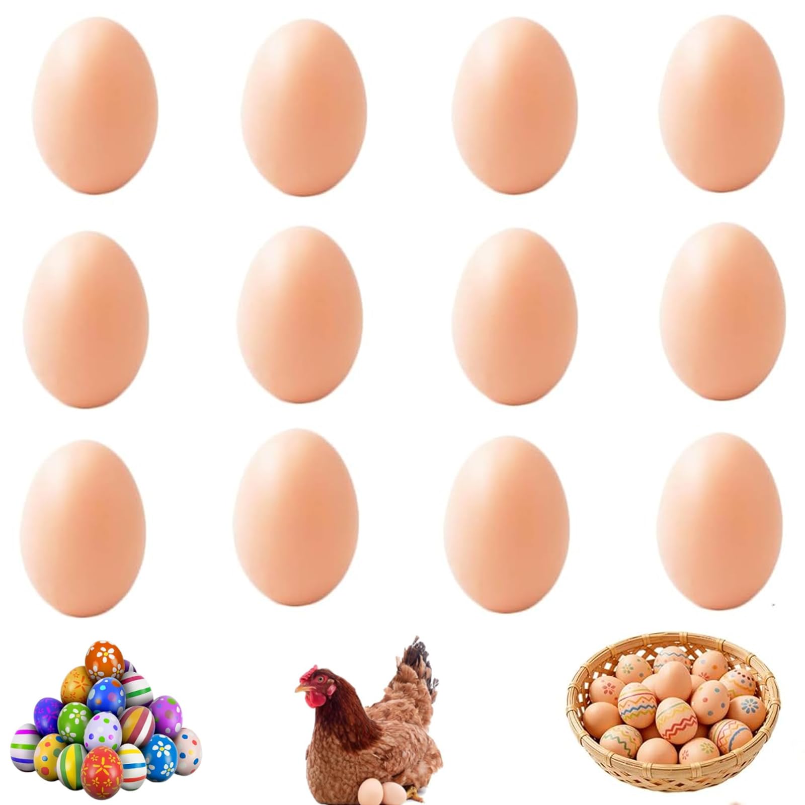 Fake Eggs, 12 Pcs Artificial Plastic Eggs for Kids, Easter Eggs for Kids, Rubber Egg for Crafts Arts Imitation Dummy Eggs, Helps Encourage Laying or Prevent Eating Eggs, Craft and Home Decoration