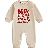Frietlebird Infant Baby Boy Valentines Day Outfit Long Sleeve Letters Romper Jumpsuit My First Valentines Day Baby Boy Outfit
