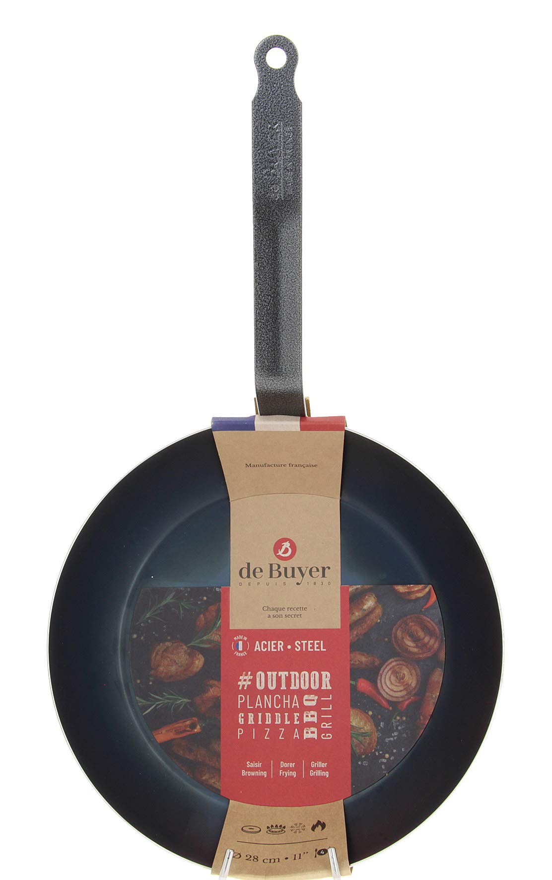 DE BUYER Griller 20cm Nonstick Outdoor Saute Pan, Steel, Blue, 4.06L