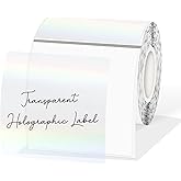 3 Inch Square Transparent Thermal Label Stickers, Holographic Clear Self-Adhesive Direct Thermal Labels, Perforation Line Design& Waterproof- 200 Sheets