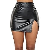 Panegy Women Leather Skirt Side Split Bodycon Mini Skirt High Waist Skirt for Club Party Casual