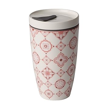 Villeroy & Boch To Go Rosé Coffee-to-Go-Becher, 2-teilig, 350 ml, Premium Porzellan/Silikon, Weiß/Pink