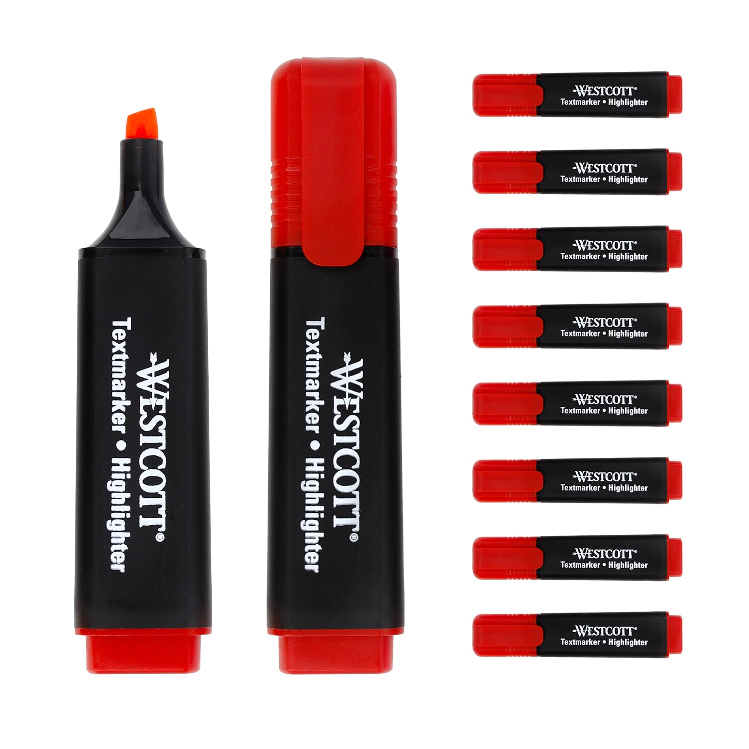 Westcott highlighter markers 10 pieces red | 10-pack highlighter markers in bright red | 2-5 mm line width | premium ink from Germany | E-743648 00