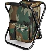 YESIACE Portable Hiking Camouflage Camping Stool, Folding Camping Chair Stool Backpack with Cooler Insulated Picnic Bag