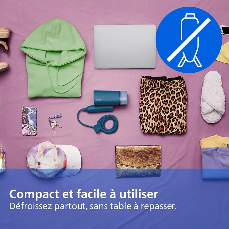 défroisseur à main 3000, 20 g/min, 1000W, pliable et compact, Bleu