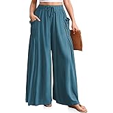 TARSE Women Linen Palazzo Pants Summer Wide Leg Boho Drawstring Casual Lounge Pant Beach Travel Vacation Outfits