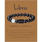 VLINRAS Zodiac Bracelet for Men Women, 8mm 10mm Natural Black Onyx Stone Star Sign Constellation Horoscope Bracelet Gifts