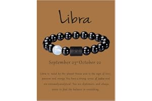 VLINRAS Zodiac Bracelet for Men Women, 8mm 10mm Natural Black Onyx Stone Star Sign Constellation Horoscope Bracelet Gifts