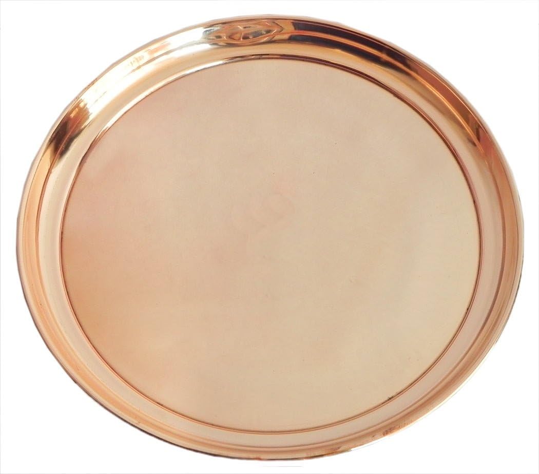 Pure Copper Round Plate - Copper Plate, Pooja, Serving & Dinning Plate (NO11 - 26cm)