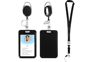 Black ID Badge Holder and Retractable Reel Clip,Landyard Keychain with id Badge,Photocard Key Card Holder Nametag Protector f