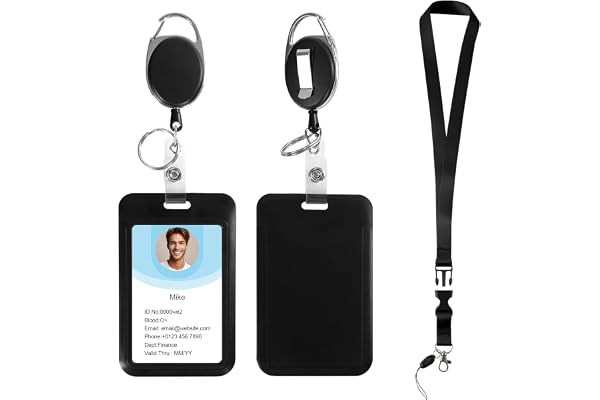 Black ID Badge Holder and Retractable Reel Clip,Landyard Keychain with id Badge,Photocard Key Card Holder Nametag Protector f