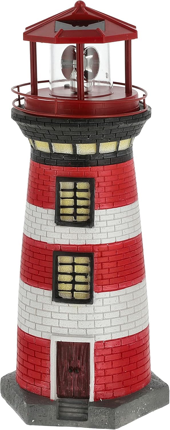 Cepewa LED Solar Lighthouse, 38 cm, Red White, Garden Decoration, Beacon Tower Solar Lighting