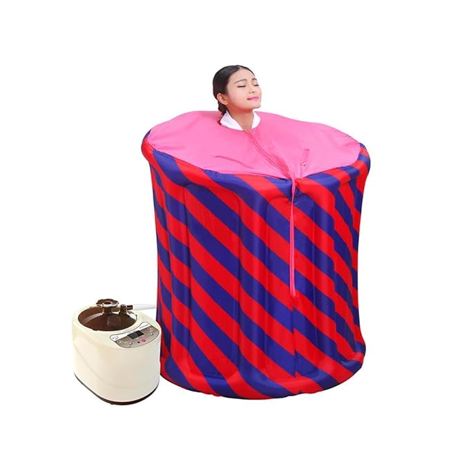 Tragbare Dampfsauna pink/blau aufblasbar, mit Dampferzeuger 2 Liter, 1000 Watt, mit drahtloser Fernbedienung, elektronisch ge