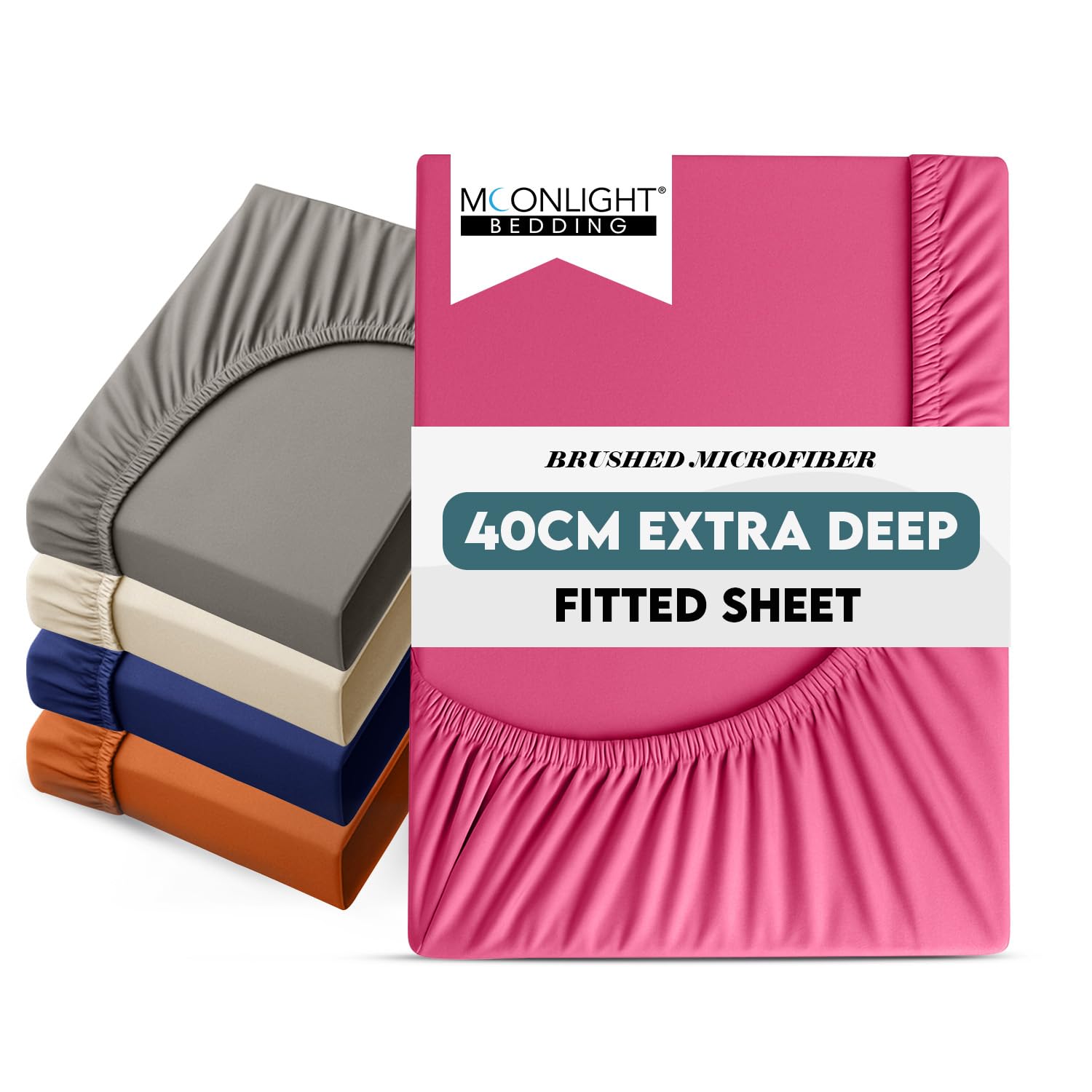 Moonlight Bedding Fitted Sheet 40 Cm Extra Deep Pocket Bed Sheets 16 inch Ultra Soft Bottom Sheet Brushed Microfiber Breathable Shrinkage and Fade Resistant (Hot Pink, Single)