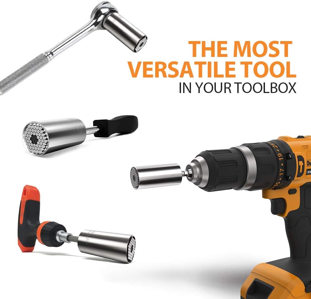 Universal Socket Grip Tool Sets with Power Drill Adapter Best Practical Tools Gift for Men Multi-Function Ratchet Wrench Cool Gadgets for DIY Handyman, Husband, Boyfriend, Dad, Women (7mm to19mm) - - 