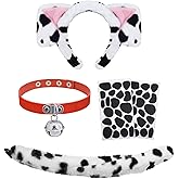 RechicGu 5 Dalmatian Dog Ears Headband DIY Tail Costume Accessory Set For Halloween Felt Spot Stickers Plush Puppy Cosplay