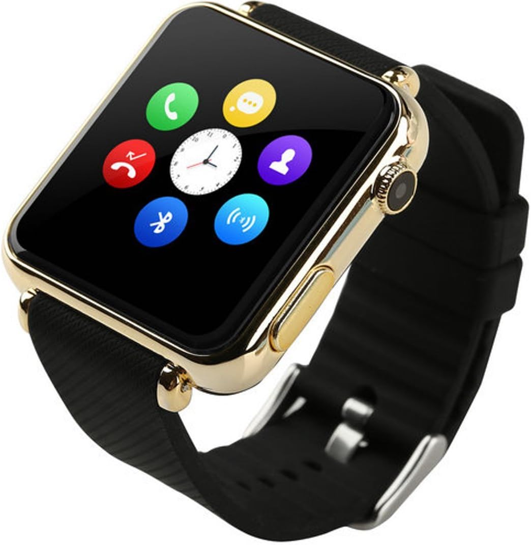 Bluetooth Smart Watch Gold Case with SIM Slot and Camera Works with Android Phones