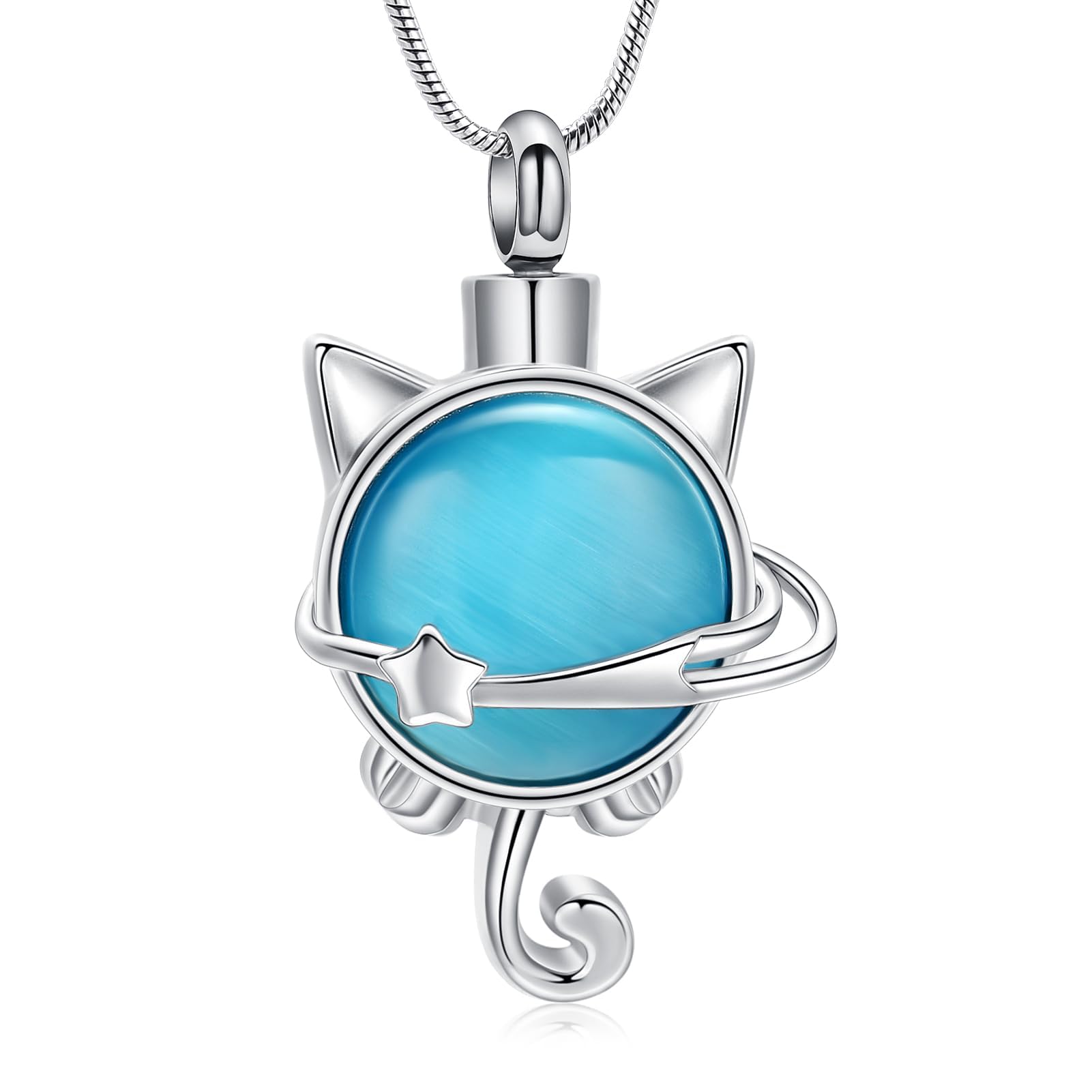 QGJNSGC Moonstone Cremation Jewelry Cat Urn Necklace for Ashes Animal Keepsake Memorial Jewelry Pet Ashes Pendant