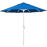 California Umbrella 5-Year-Non-Fading, 9Ft Premium Patio Umbrella, Hand-Crank, Button-Tilt, White Frame, Solution Dyed Royal Blue Fabric