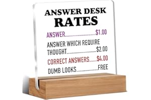 WEZADUK Funny Office Gifts for Coworkers, Boss Gifts, Answer Desk Rates Acrylic Plaque, Gag Gift for Boss Employee, White Elephant Gift Office Desk Signs Decor 4 × 4 Inches