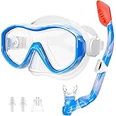 Kids Mask Fins Snorkel Set for Age 5-15,Dry Top Snorkeling Gear for Kids Boys Girls Junior & Youth, Tempered Glass Snorkel Mask with Fins for Swimming Snorkeling