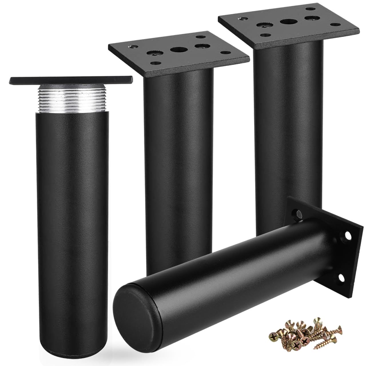 8 Inch / 20cm Metal Furniture Legs, 4Pcs Black Round Aluminum Alloy Furniture Feet DIY Replacement Support Leg for Table Cabinet Kitchen TV Stand Desk