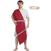 MtHope Mens Greek Toga Costume Adult - Greek God Costume with Gold Metal Headband, Zeus Costume Set for Halloween Cosplay