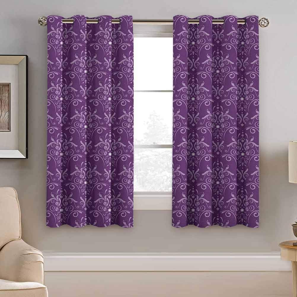 Eggplant Living Room Drapes Damask Pattern with Symmetrical Abstract Leaves and
