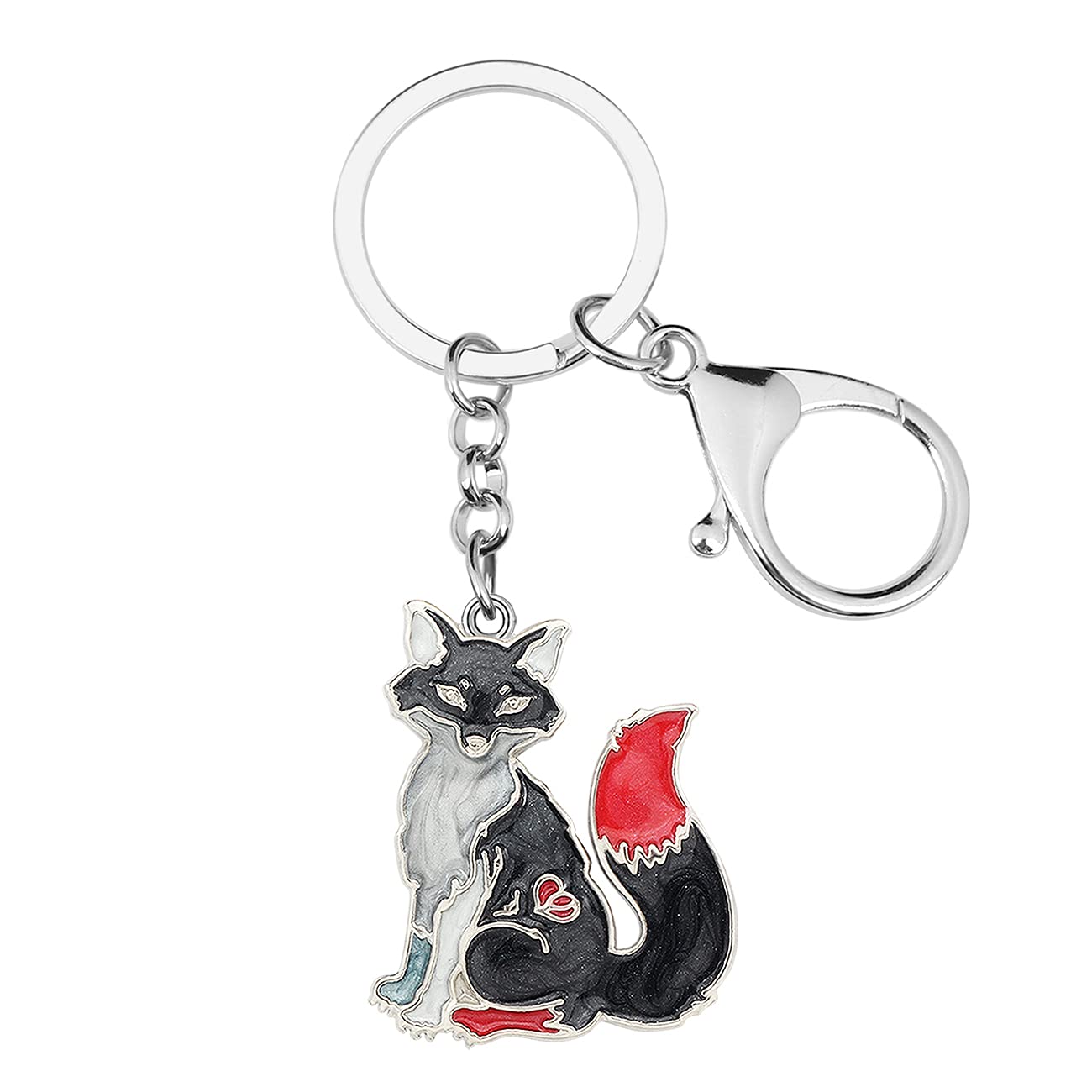 BONSNY Enamel Alloy Cute Fox Keyring Black Keychain Jewellery For Women Girl Car Key Wallet Charm Gift (Black)