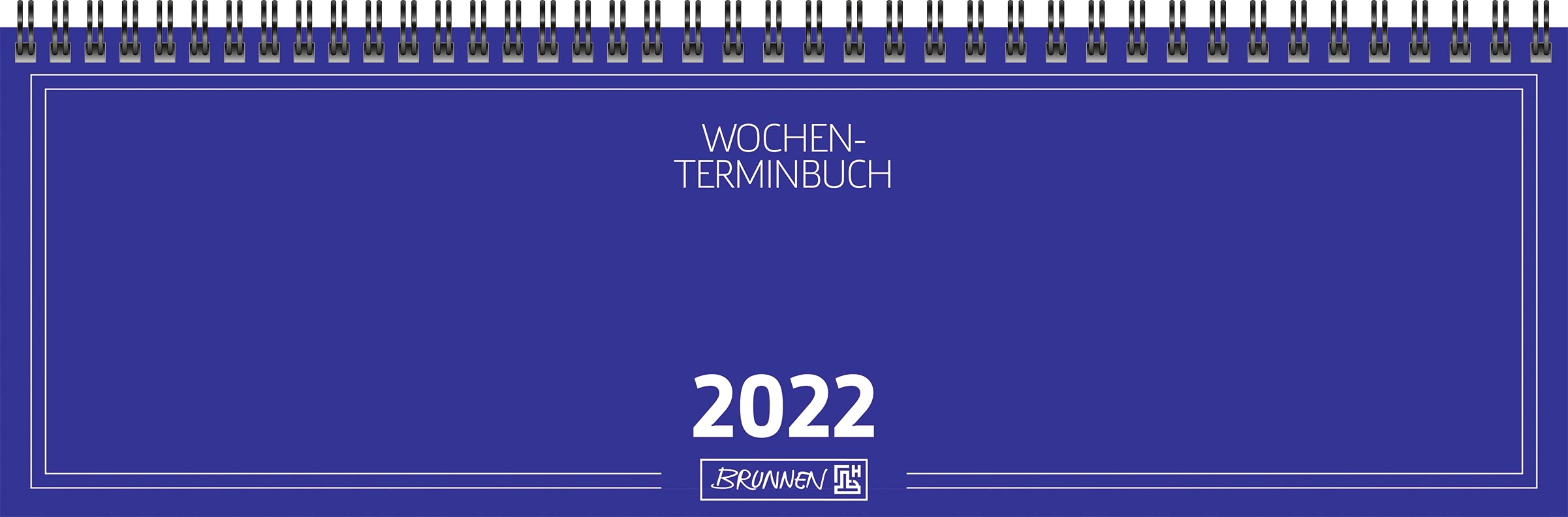 BRUNNEN 1077401302 Desk Calendar/Landscape Appointment Book Model 774, 2 Pages = 1 Week, 326 x 102 mm, Cardboard Envelope Blue, Calendar 2022, Wire-O Binding