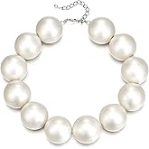BriLove 1920s Costume Jewelry Big Simulated Pearls Chunky Strand Choker Necklace for Women Halloween Cosplay Party Prom Accessories Ivory Color