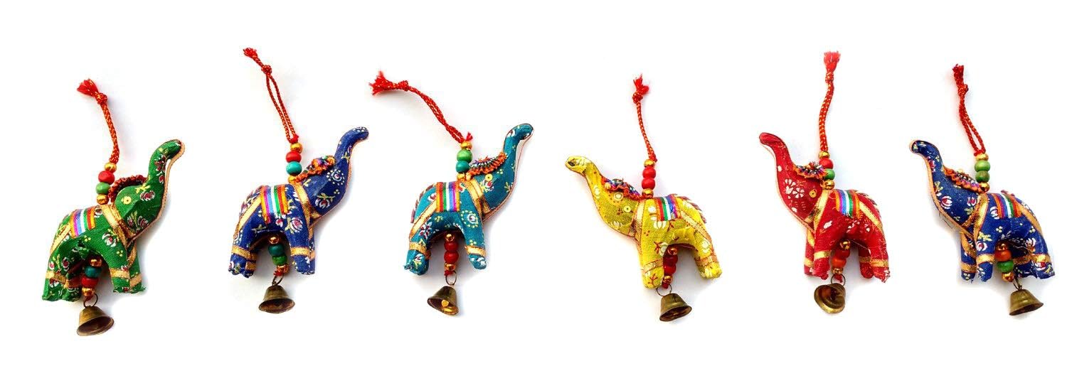 Rastogi Handicrafts Elephant Bell Hanging Layer Set OF 6 Home Christmas Hanging Decorative Ornaments Multi colored Indian Traditional (MIX)